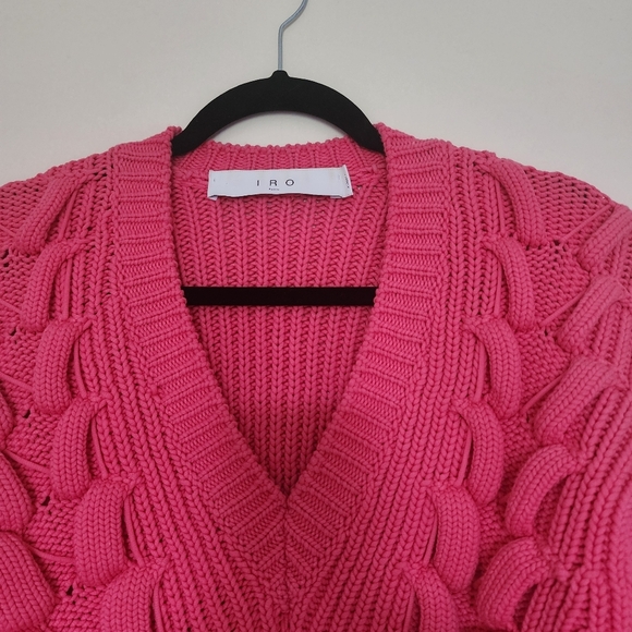IRO Arwy Chunky Cable Oversized V-Neck Sweater 3D Knit Bubblegum Pink Size XS - Picture 4 of 13